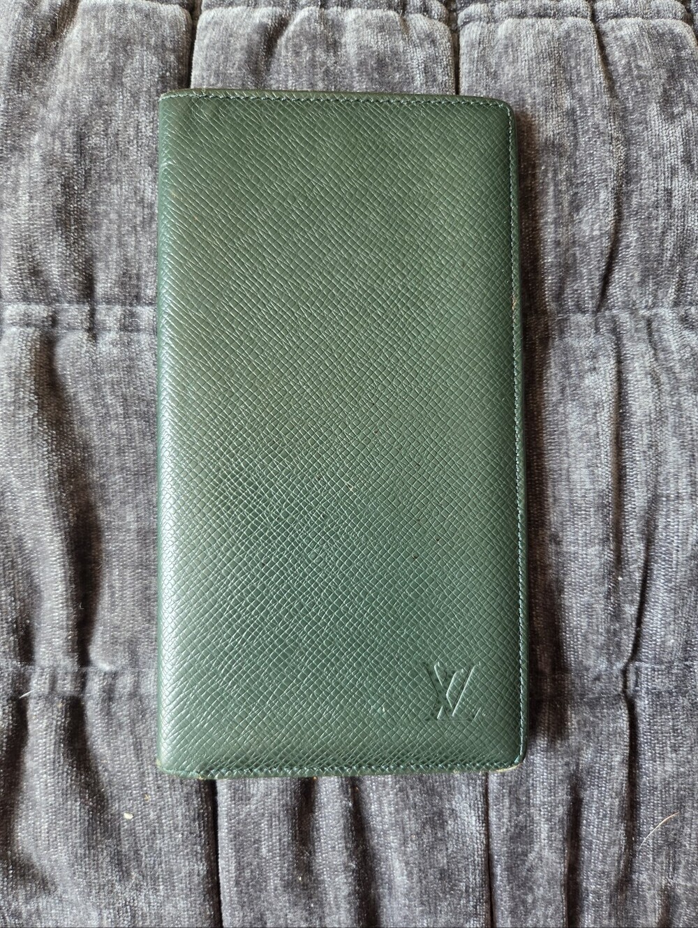 Louis Vuitton Dark Green Textured Leather Phone Wallet Case